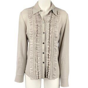 💙💖 NWT Lida Baday Gray 100% Silk Ruffle Long Sleeve Blouse